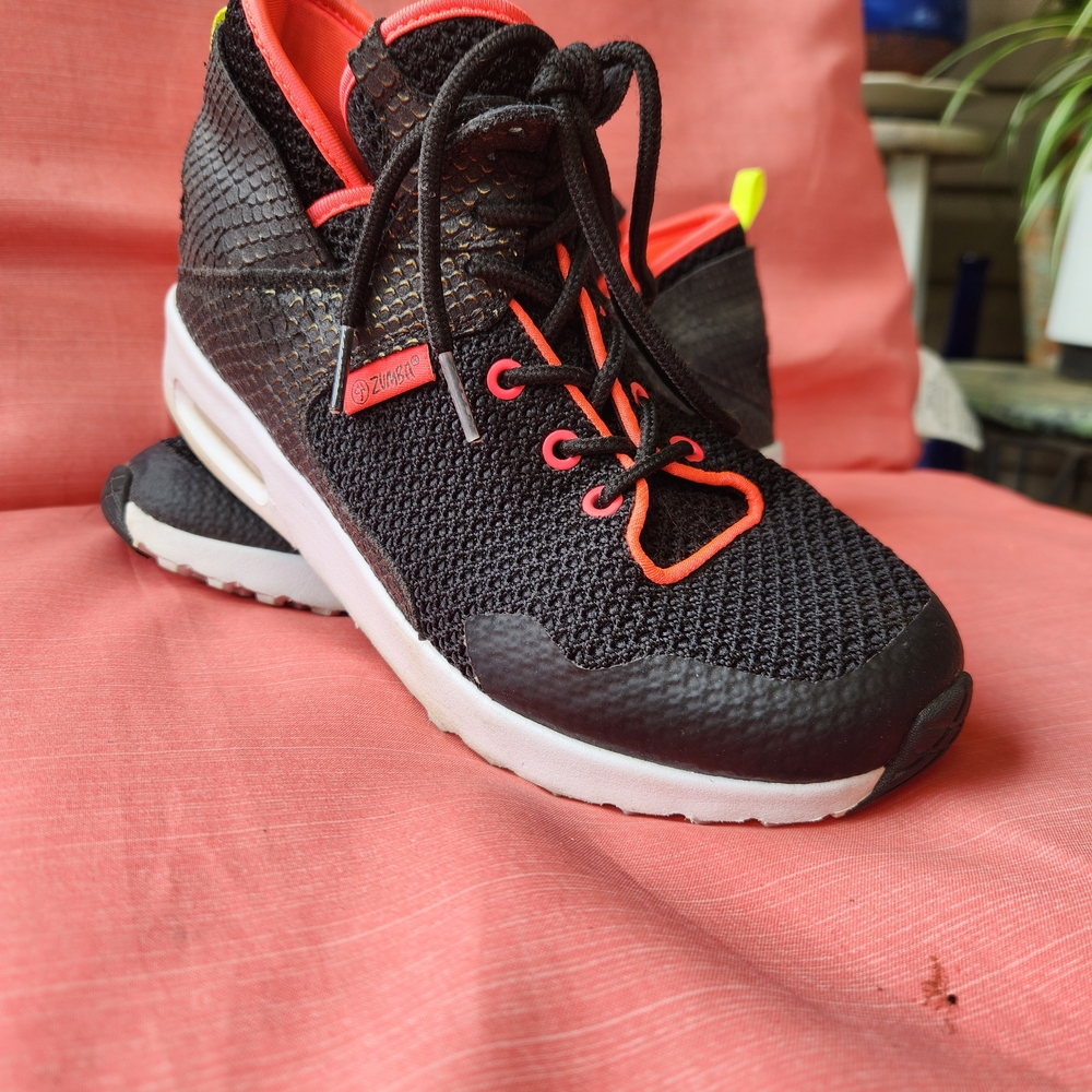 Zumba Fitness Black and Neon Orange Athletic Shoes